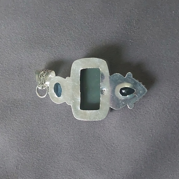 Three Stone Blue Aqua Rhinestone Western Multi Color Silver Toned Pendant - Picture 16 of 17